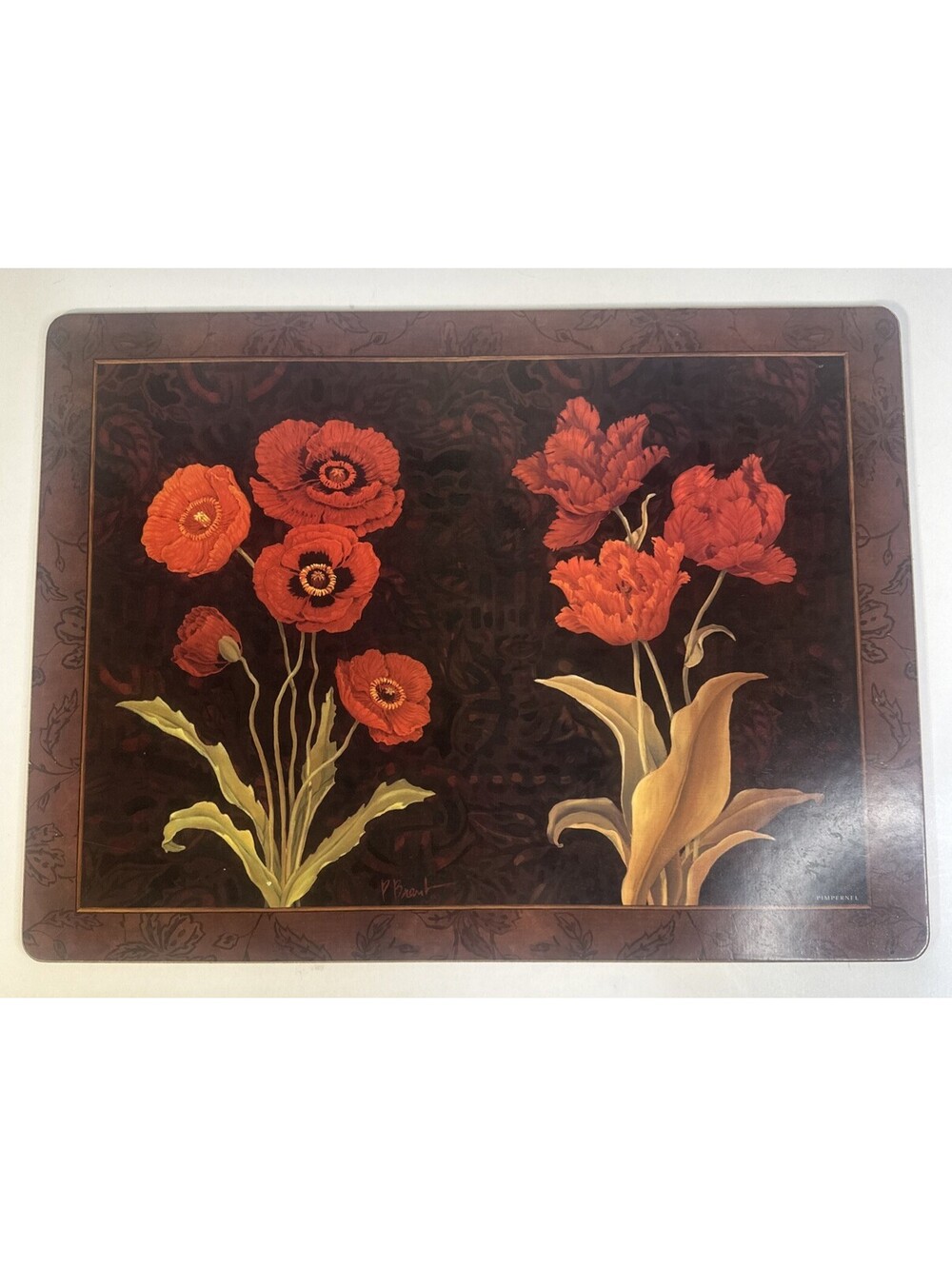 Vintage Pimpernel Placemats Set of 4 Red Floral Signed Cork Back No Box EUC